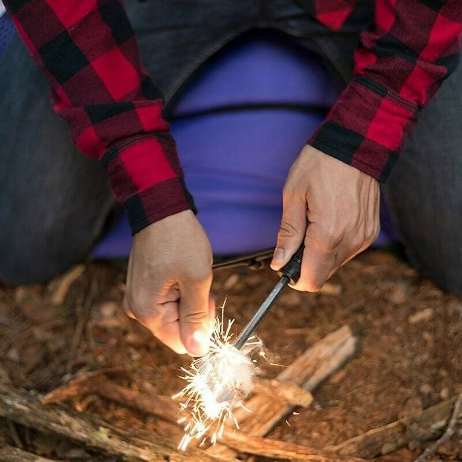 3-In-1 Multifunction Fire Starter with Large Scraper, Compass, Whistle & Lanyard, Outdoor Survival Camping Emergency Fire Starters, Magnesium Flint Scraper Stone Fire Lighter Flintstone Kit