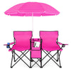 Portable Folding Picnic Double Chair with Umbrella Table Cooler Beach Camping Chair Pink
