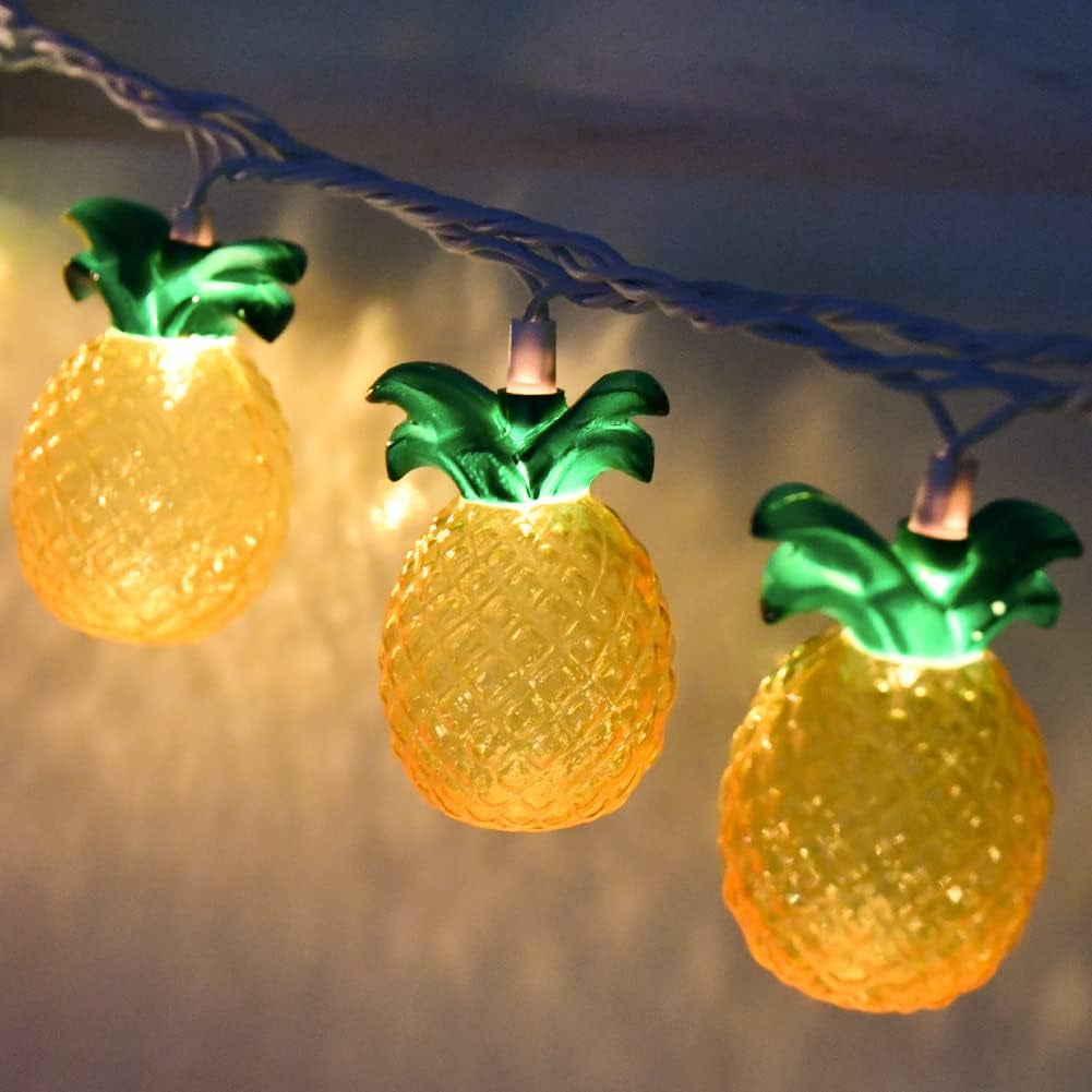 Summer String Light, 8.5Ft Pineapple Fairy Lights with 10 Pineapple Fun Patio Lights, Outdoor Indoor Party Lights for Party Bedroom Home Birthday Hawaiian Tropical Tiki Gifts Decor