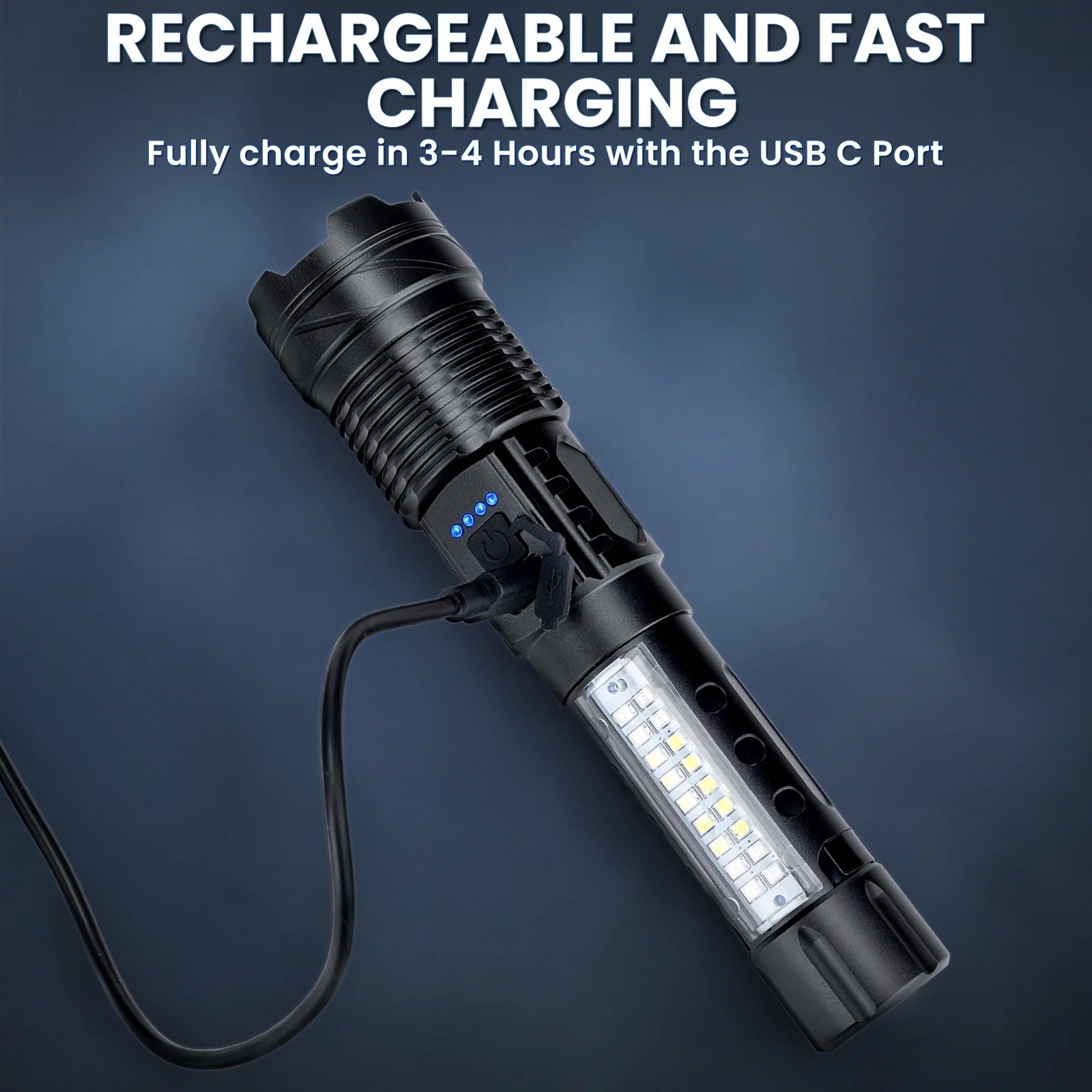 150000 Lumens Powerful Flashlight Rechargeable XHP90 Super Bright Waterproof Led Tactical Flashlight 7 Mode USB C Zoom Torch for Camping Emergency